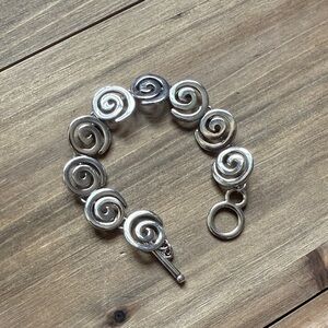 Spiral Link Silver Bracelet - Polished Swirl Design